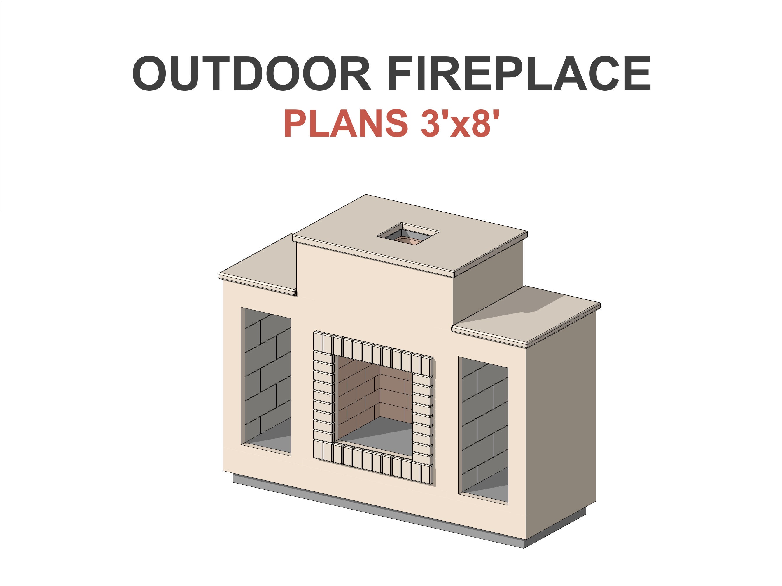 Outdoor Fireplace Plans 3x8 Ft PDF DIY Blueprint Etsy