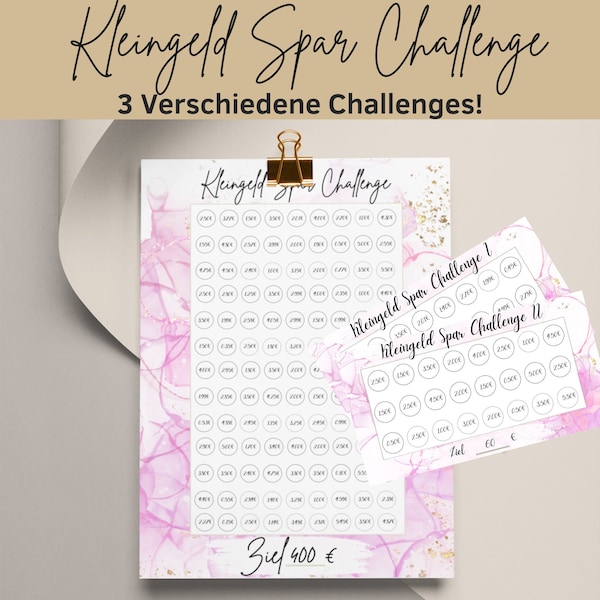 3 Kleingeld Sparchallenges als Set - Ideal für Deinen Budget Planer oder Dein Sparglas! PD01