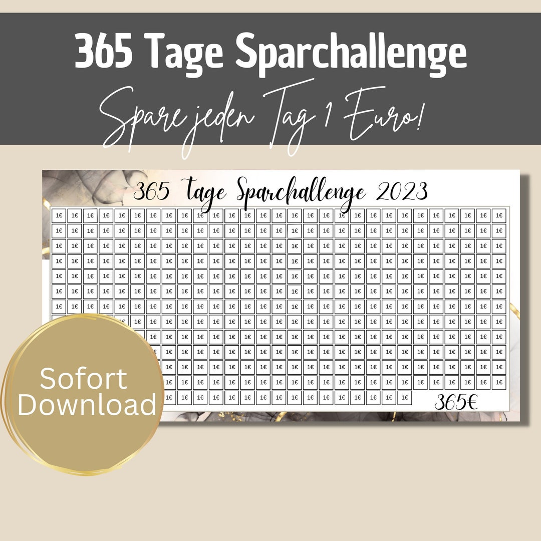 Die 1 Euro 365 Tage Sparchallenge 2023 für Deinen A6 Etsy.de