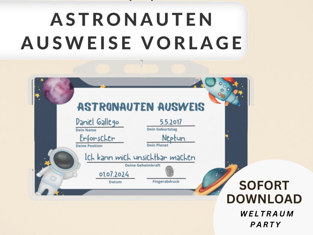 Astronaut ID Card Template Space Birthday Astronaut ID Card Kids Space