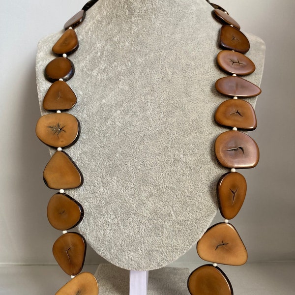Unsigned Vintage Tagua Nut Beaded Necklace