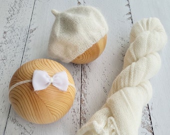 White Newborn Wrap and Bonnet, girl boy photo props