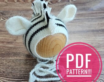 PDF! Zebra newborn knitting bonnet / Animal hat tutorial / Newborn props pattern
