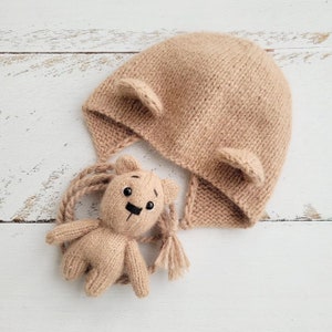 Beige Brown Bear and Hat /Newborn photo props