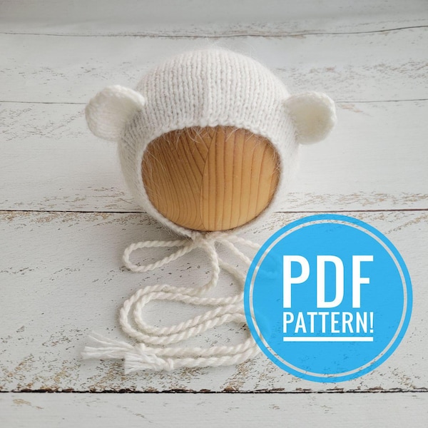 Bear Bonnet Knitting Pattern: Newborn Animal Hat (PDF Pattern)