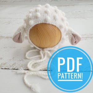 PDF! Sheep newborn knitting bonnet. Animal hat tutorial. Newborn props pattern