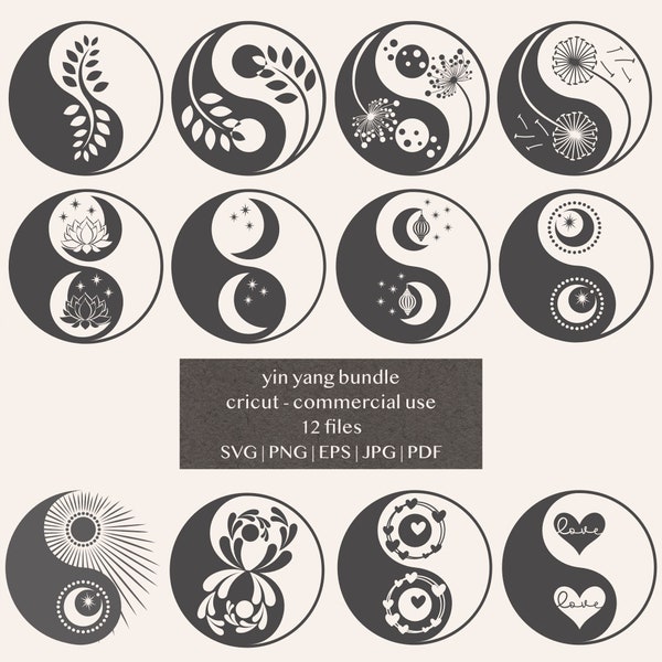 Yin Yang Lotus Flower Moon Sun SVG - Spiritual Harmony Digital File