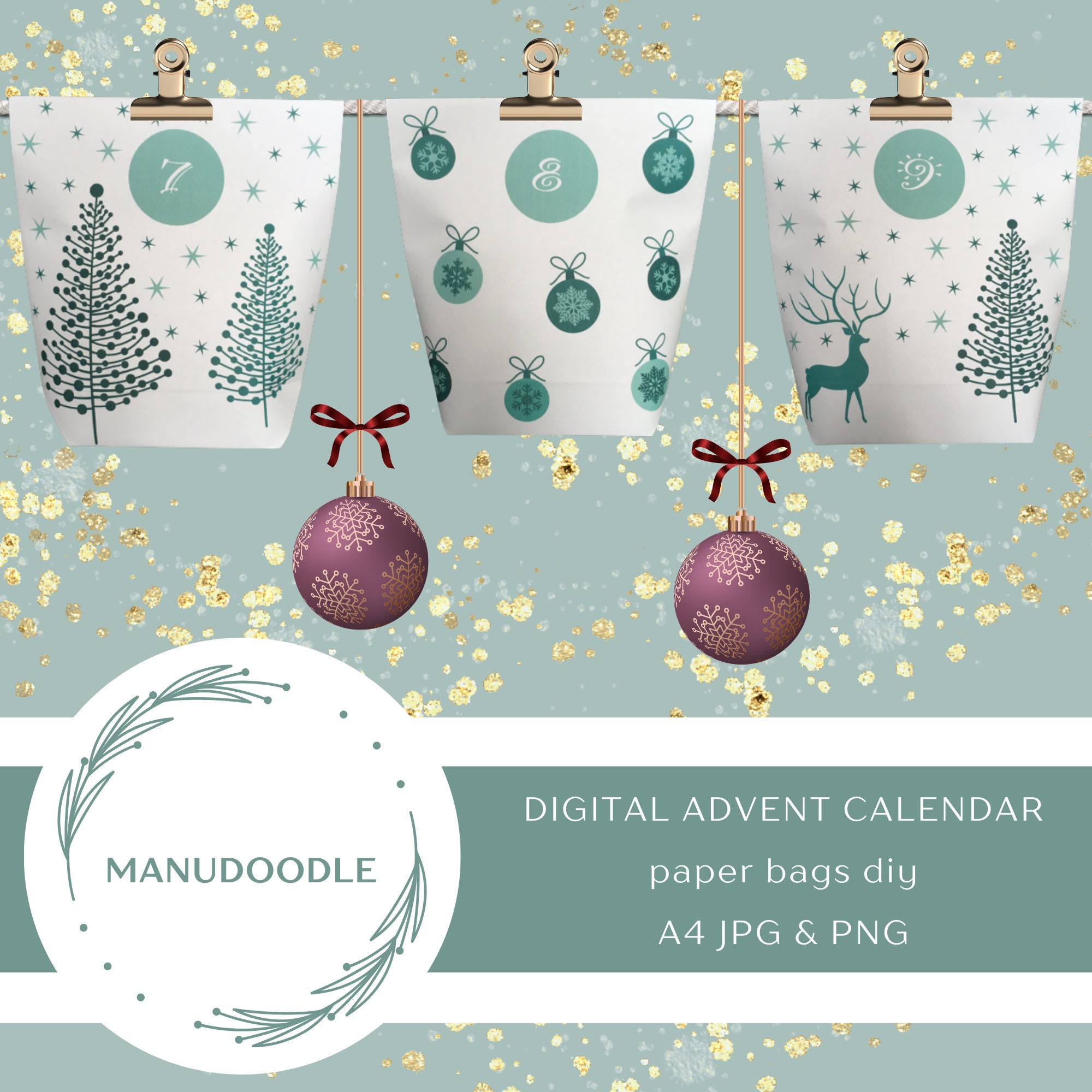 Green Advent Calendar Print Template Printable Advent Etsy