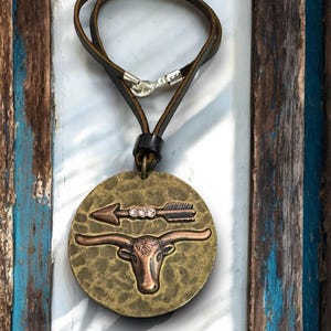 Cowgirl. Boho. Country Western. Steerhead and Rhinestone Pendant. Exclusive.
