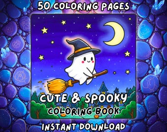 Cute Spooky Coloring Pages, 50 Illustrations (PDF Pattern)
