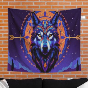 Mystical Spirit Wolf Wall Tapestry – Ethereal Animal Wall Hanging for Bedroom Dorm, Shamanic Nature Art, Boho Fantasy Home Decor