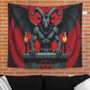 Occult Goat Demon Wall Tapestry – Dark Ritual Wall Hanging for Bedroom Dorm, Gothic Satanic Art, Boho Macabre Mystical Decor Gift Idea