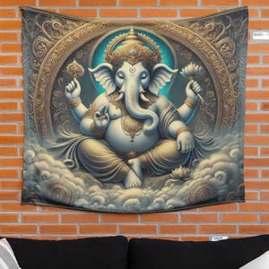Hindu God Ganesha Tapestry – Spiritual Wall Hanging for Bedroom Dorm, Elephant Deity Wall Art, Indian Boho Home Decor Tapestries