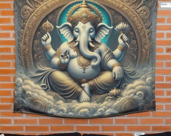 Tapiz del dios hindú Ganesha: tapiz espiritual para dormitorio, arte mural de la deidad elefante, tapices bohemios indios para decoración del hogar.