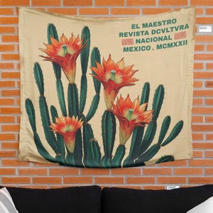 Cactus Flower Tapestry El Maestro Wall Decor – Desert Botanical Wall Hanging for Bedroom Dorm, Southwestern Floral Art Wall Tapestries