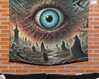 Tapiz de pared de terror con mal de ojo: arte de pared ocultista y espeluznante para dormitorio, tapiz de ojo gótico, tapices de decoración del hogar con estética aterradora.