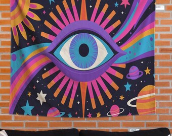 Psychedelic Cosmic Eye Wall Tapestry – Trippy Third Eye Wall Hanging for Bedroom Dorm, Surreal Galaxy Art, Boho Spiritual Home Decor Gift