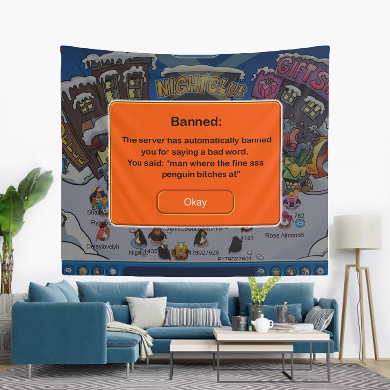 Club Penguin Memes Wall Tapestry, Hostel Dorm Decor, Club Penguin