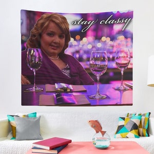 Girl Gibby at The Bar - Stay Classy Wall Tapestry, College Room & Hostel Dorm Decor, Girl Gibby Wall Hanging, Gibby Girl Funny Meme Tapestry