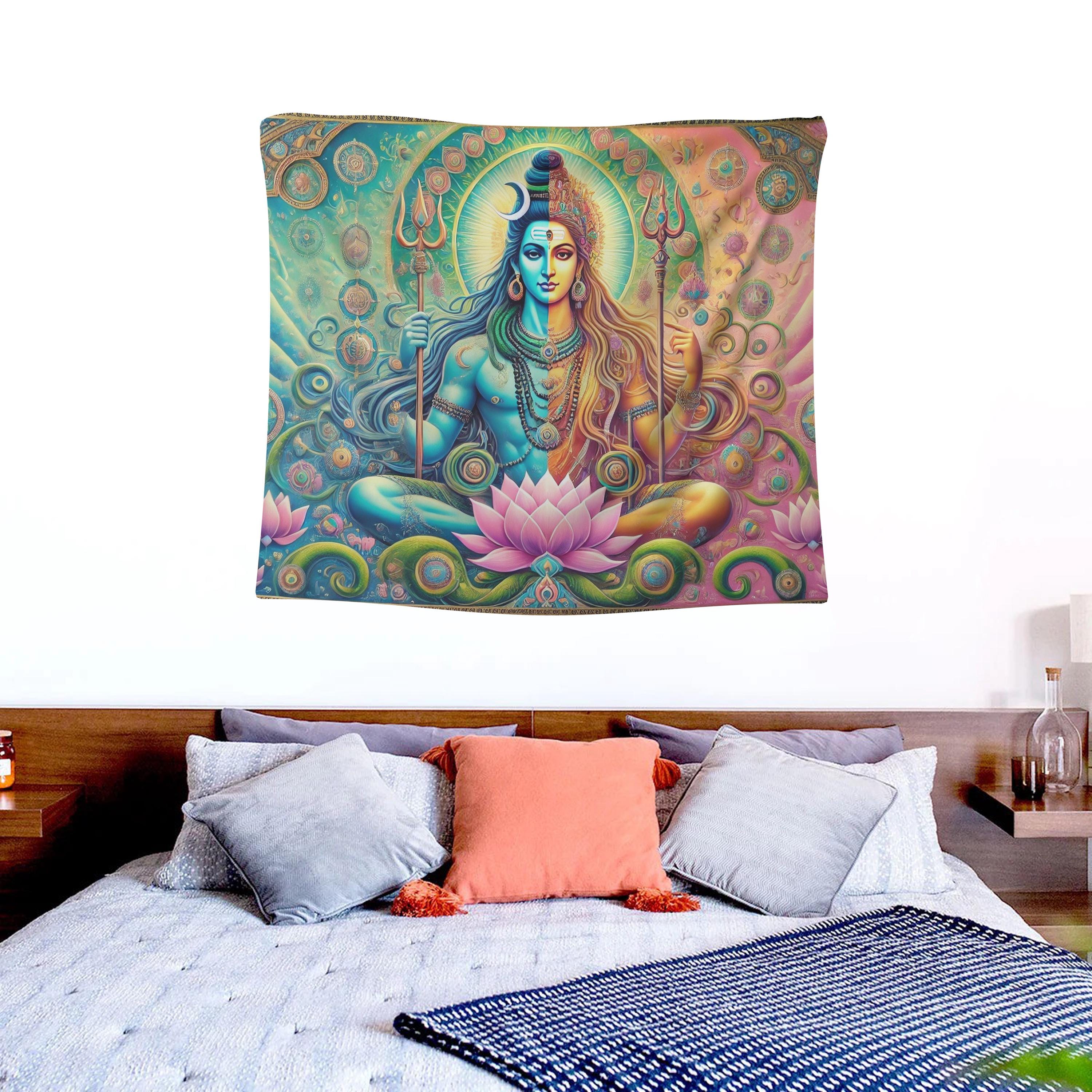 Lord Shiva & Goddess Parvati Tapestry – Hindu God Wall Hanging for Bedroom Dorm, Divine Couple Art, Spiritual Indian Home Decor Tapestries
