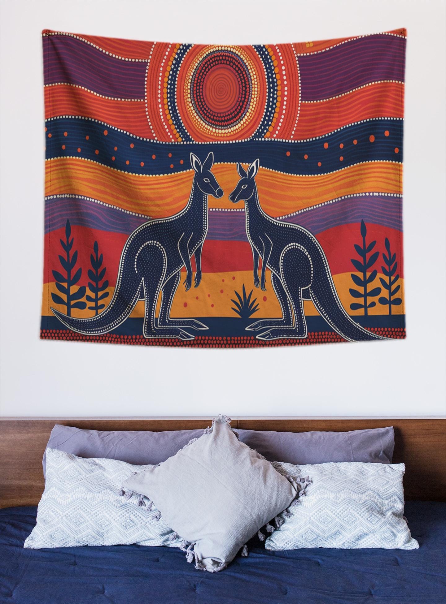 鮮やかなアボリジニアートのカンガルー壁掛けタペストリー - 寝室、寮