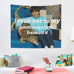 I Took Her to My Penthouse Tapestry, Meme Wall Tapestries, Hostel Dorm Decor, Funny Wall Hanging, Ravi & Mr. Kipling Meme Tapestry Gift Idea