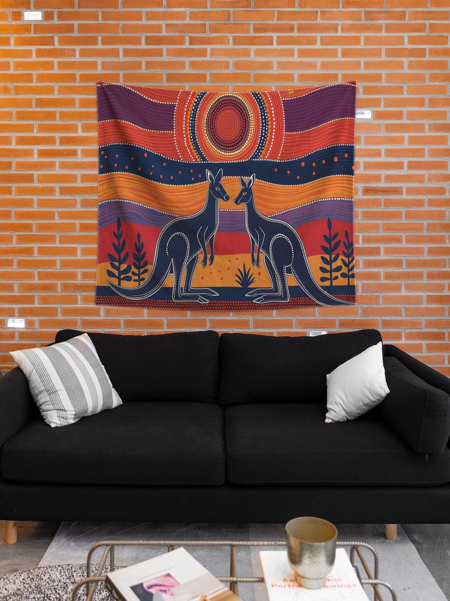 鮮やかなアボリジニアートのカンガルー壁掛けタペストリー - 寝室、寮