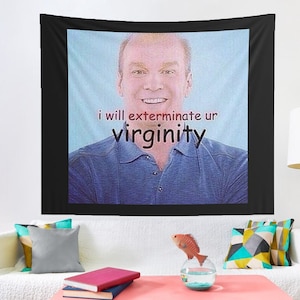 Bob Duncan Exterminate Virginity Tapestry, Hostel Dorm Decor, Bob Duncan Meme Wall Hanging Gift, Funny Meme Tapestry, Bob Duncan Tapestry