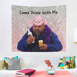 Funny Bertram Come Drink With Me Wall Tapestry, Hostel Dorm Decor, Funny Bertram Wall Hanging, Bertram Meme Wall Flag, Betram Party Decor