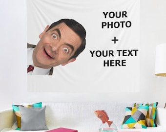 Tapiz personalizado con foto, tapices de pared personalizados, tapices con texto personalizado, tapices de boda personalizados, imagen personalizada para colgar en la pared.