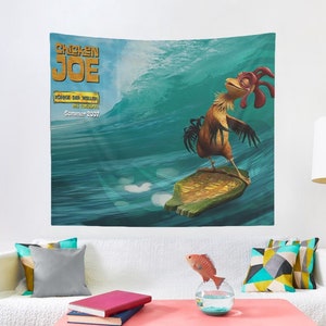 Chicken Joe Surfs Up Wall Tapestry, College Room & Hostel Dorm Decor, Surf&#39;s Up 2 Tapestry, Chicken Bob Wall Hanging Gift, Meme Tapestries