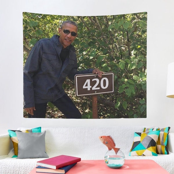 420 Obama Wall Tapestry, Hostel Dorm Decor, Funny Obama Wall Hanging, 420 Obama Meme Wall Tapestry, Funny Obama Tapestry Gift Idea