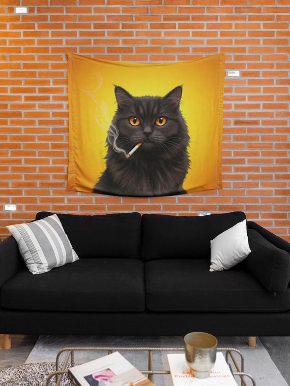 cigarette tapestry Smoking Cat Wall Tapestry – Funny Cool Cat Wall Hanging for Bedroom Dorm,  Quirky Animal Art, Chill Vibe Aesthetic Home Decor Tapestries