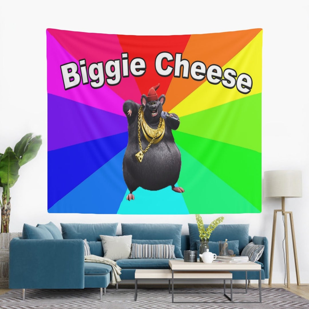 Biggie Cheese Meme Wall Tapestry, College Room & Hostel Dorm Decor, Biggie Cheese Rat Wall