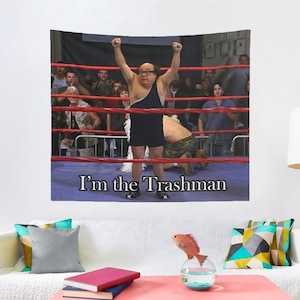 Danny Devito Trashman Tapestry, Hostel Dorm Decor, Funny Danny Devito Wall Hanging, Danny Devito Meme Wall Tapestry, Danny Devito Trashman