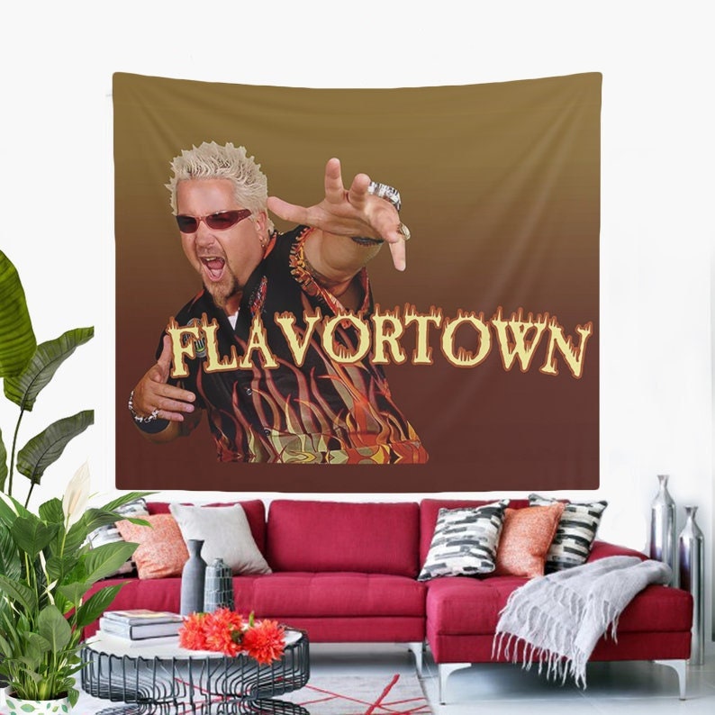 Flavortown Guy Fieri Flag Tapestry College Room Hostel Dorm Decor Flavortown Guy Wall Hanging Flavortown Guy Fieri Funny Meme Tapestry Etsy Canada