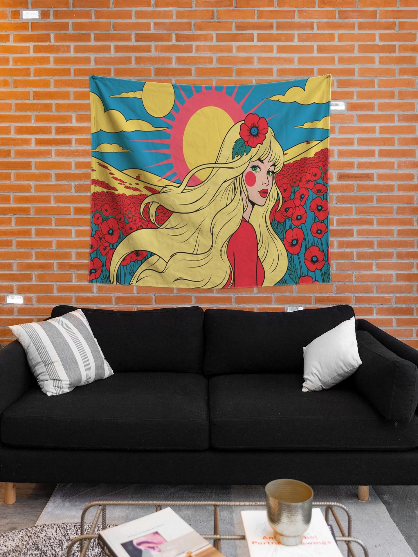 Watbro Arazzo Retrò Hippie Anni '60/'70 - Colorato Con Faccia Felice, 60x39,3 Cm