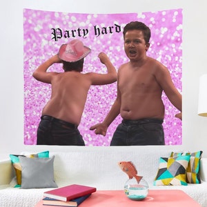Gibby Party Energy Wall Tapestry, Pink Gibby Cowboy Hat Party Meme Tapestries, Gibby Cowboy Wall hanging, Hostel Dorm Decor, Wall Decor Gift