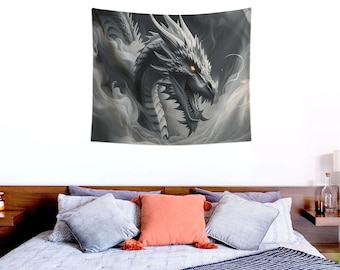 Tenture murale en tapisserie de dragon noir – Tapisserie d'art fantastique sombre, décoration de dragon gothique, art mural fantastique pour chambre à coucher, idée cadeau pour le salon