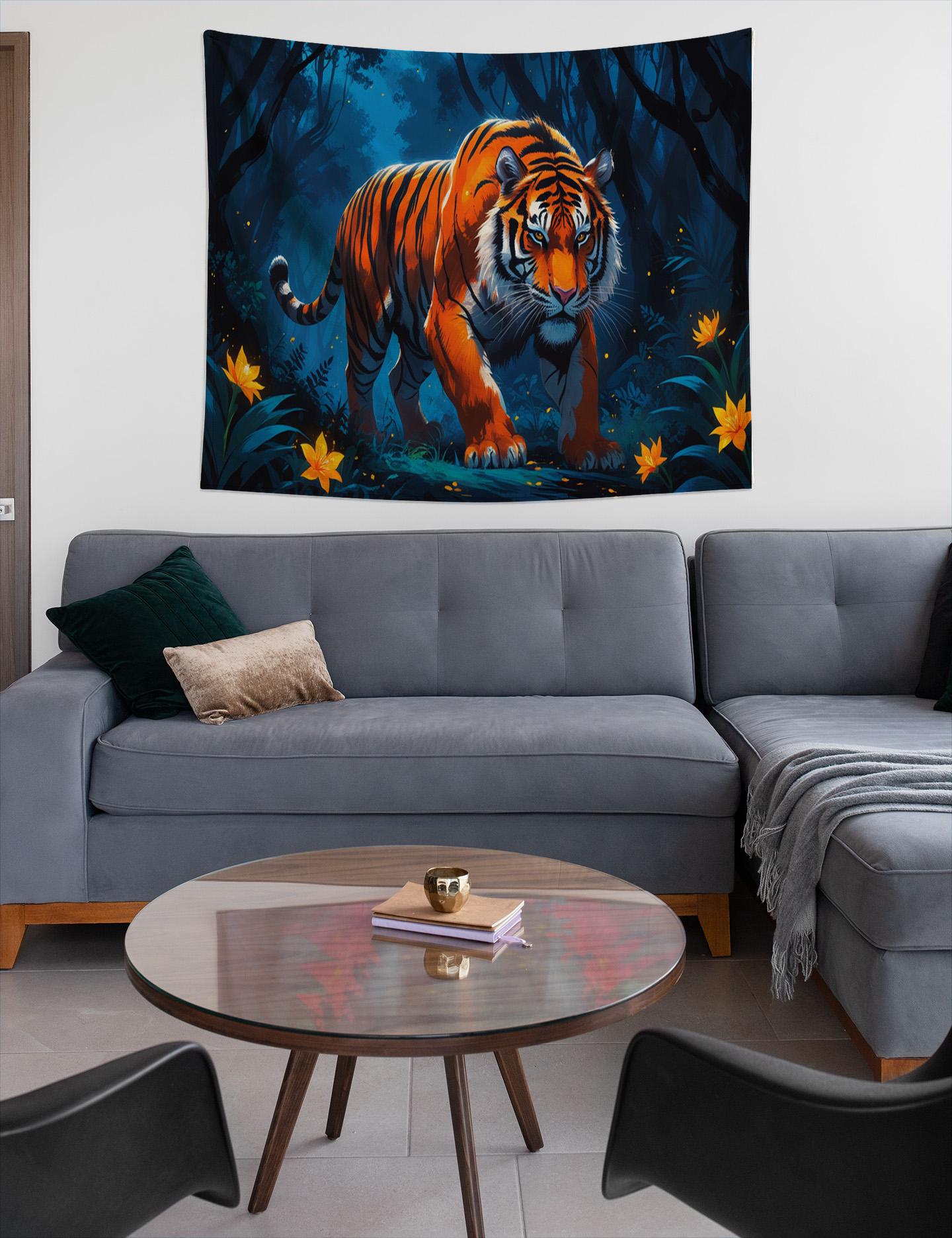 Arazzo Psichedelico Tigre Spaziale: Luce Nera, Decorazione Da Parete Originale