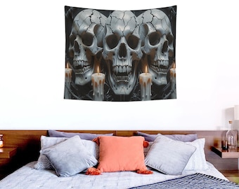 Tapiz gótico de calaveras: tapiz de pared con calaveras de fantasía oscura, decoración gótica para el hogar, arte de calaveras para dormitorio, sala de estar, tapiz de pared de terror.