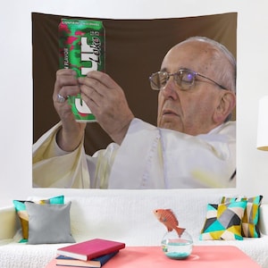 The Pope Four Loko Tapestry, Hostel Dorm Decor, The Pope Four Loko Tapestry, The Pope Four Loko Wall Hanging, Funny Pope Party Deocr Gift