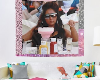 Snooki Mood Wall Tapestry, Hostel Dorm Decor, Jersey Shore Meme, Snooki Mood Wall Hanging, Funny Party Deocr, Snooki Mood Meme Tapestry