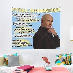 Pitbull Affirmations Wall Tapestry, Hostel Dorm Decor, Pitbull Affirmations Wall Hanging Gift Idea, Funny Meme Tapestry, Pitbull Tapestry