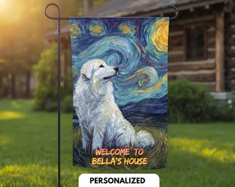 Personalized Great Pyrenees Dog Garden Flag, Custom Pet Dog Memorial Remembrance Decor, Outdoor Porch Yard Sign Art, Farmhouse Welcome Gift