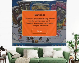 Club Penguin Memes Wall Tapestry, Hostel Dorm Decor, Club Penguin Online Game Meme Tapestry, Funny Club Penguin Meme Wall Hanging Gift Idea