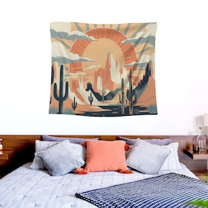 Cactus Flower Tapestry – Vibrant Mexican Art Wall Hanging for Bedroom Dorm, Desert Botanical Decor, Southwestern Boho Home Tapestries