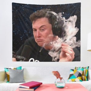 Elon Musk Smokes Wall Tapestry, Hostel Dorm Decor, Funny Elon Musk Smokes Wall Hanging, Elon Musk Smokes Meme Tapestry, Funny Musk Tapestry