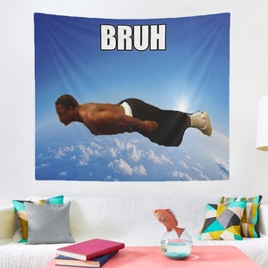 Bruh Flying Midget Tapestry, College Room & Hostel Dorm Decor, Funny Bruh Flying Midget Wall Hanging, Funny Party Decor Tapestry Gift Idea