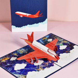 Carte pop-up avion faite main, carte pop-up avion à réaction, cartes de voeux, anniversaire, anniversaire, remise des diplômes et toute autre occasion spéciale